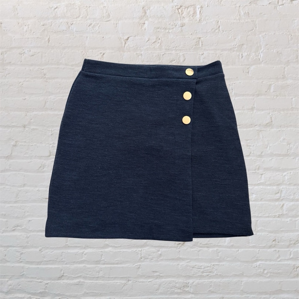 💕 Like 🆕 Ann Taylor Loft rich navy faux wrap asymmetrical skirt with button